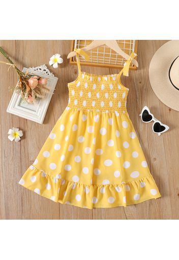 Kid Girl Sweet Polka dots Smocked Bowknot Design Cami Dress