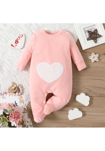 100% Cotton Baby Girl Cloud/Heart Pattern Solid Long-sleeve Footed Jumpsuit