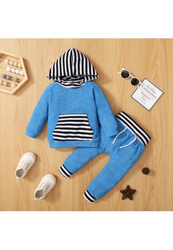 2pcs Stripe Print Hooded Long-sleeve Baby Set