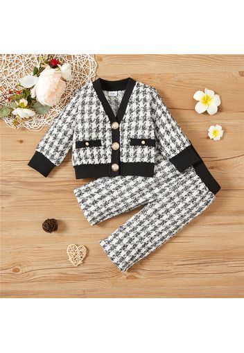 Baby 2pcs Long Sleeve Plaid Cardigan Coat and Trouser Princess Formal Outfits