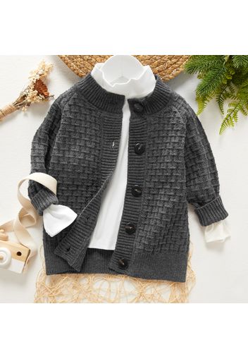 Toddler Girl/Boy Button Design Solid Waffle Knit Sweater Coat