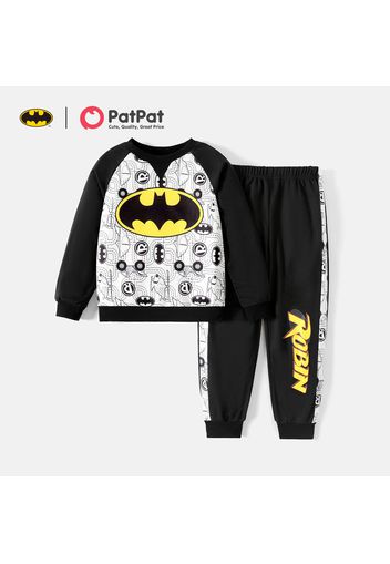 Batman 2pcs Kid Boy Allover Print Raglan Sleeve Sweatshirt and Letter Print Pants Set