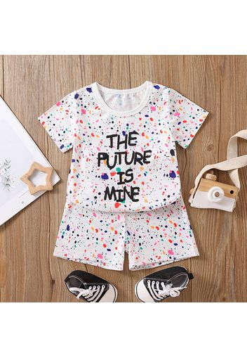 2pcs Baby Boy/Girl All Over Colorful Dots Letter Print Short-sleeve Tee and Shorts Set