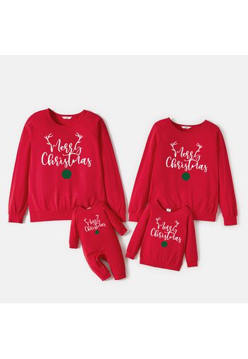 Christmas 100% Cotton Antlers and Letter Print Family Matching Long-sleeve Sweatshirts