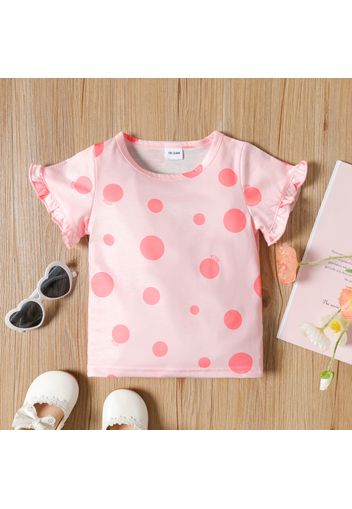 Toddler Girl Polka dots Ruffled Short-sleeve Tee