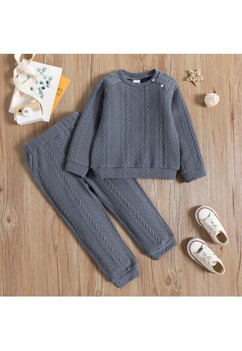 2pcs Toddler Boy Cable Knit Textured Solid Color Sweatshirt and Pants Set