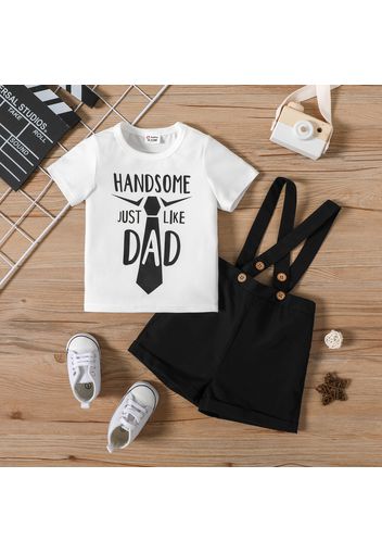 Father's Day 2pcs Baby Boy Letter Print Short-sleeve T-shirt and Suspender Shorts Set