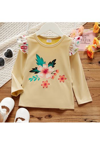 Toddler Girl Dog/Floral Print Ruffled Long-sleeve Tee