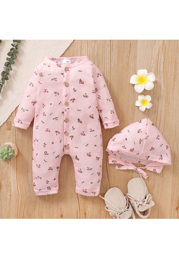 2pcs Floral Allover Jacquard Long-sleeve Beige Baby Set