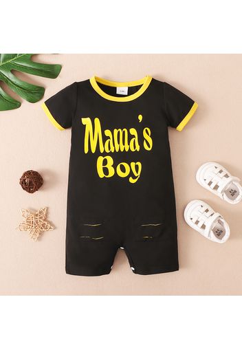 Baby Boy Short-sleeve Letter Print Ripped Romper