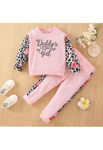 2-piece Toddler Girl Letter Floral Print Pullover Sweatshirt and Elasticized Pants Set