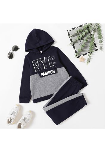 2-piece Kid Boy Letter Print Colorblock Hoodie Sweatshirt and Pants Casual Set