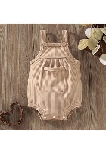 Ribbed Solid Pocket Decor Sleeveless Baby Romper