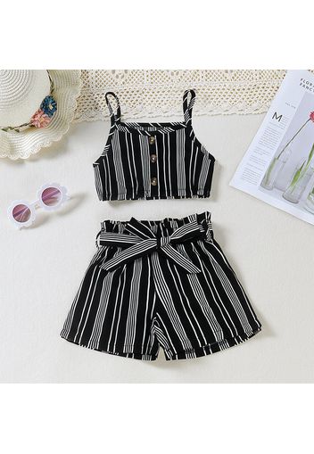 2pcs Toddler Girl Stripe Button Design Camisole and Belted Paperbag Shorts Set