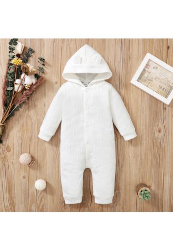 Cartoon Rabbit 3D Ears Hooded Solid Long-sleeve Baby Jumpsuit