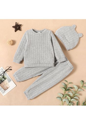 3pcs Baby Boy/Girl Solid Cable Knit Long-sleeve Pullover and Trousers Set