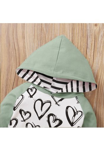 2pcs Heart and Striped Print Hooded Long-sleeve Pink Baby Set