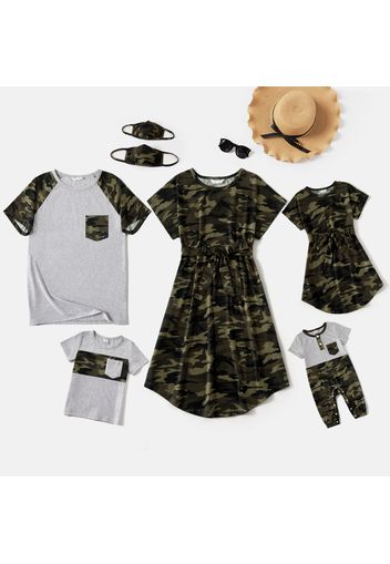 Camouflage Print Splice Family Matching Grey Sets