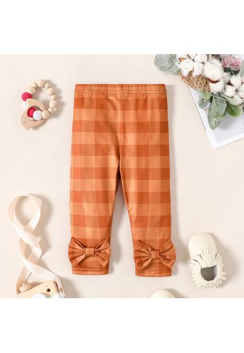 Baby Girl Plaid Bowknot Decor Elasticized Waist Leggings Pants