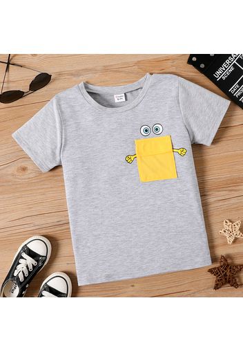 Kid Boy Casual Emojis Print Pocket Design Short-sleeve Tee