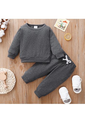 2pcs Baby Girl Solid Long-sleeve Loungewear Pullover and Trousers Set