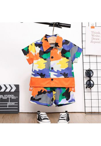 2pcs Baby Girl Button Up Camouflage Short-sleeve Top and Shorts Set