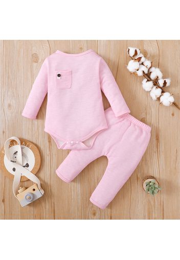 2pcs Baby Boy/Girl Solid Long-sleeve Romper and Elasticized  Waist Pants Set