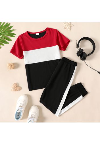 2-piece Kid Girl Colorblock Short-sleeve Tee and Elasticized Pants Set