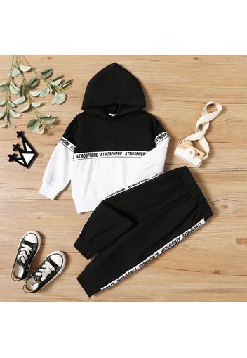 2-piece Toddler Boy Letter Print Colorblock Hoodie Sweatshirt and Pants Set