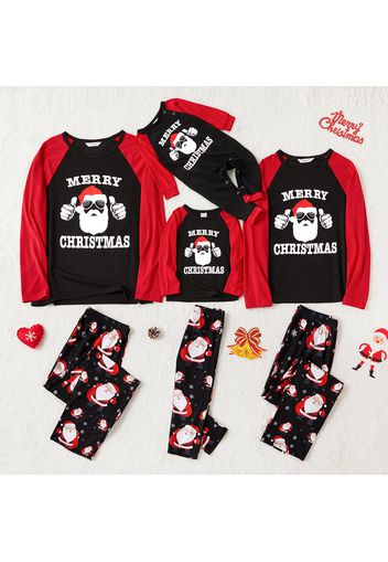 Christmas Santa Wearing Sunglasses and Letters Print Black Family Matching Long-sleeve Pajamas Sets (Flame Resistant)