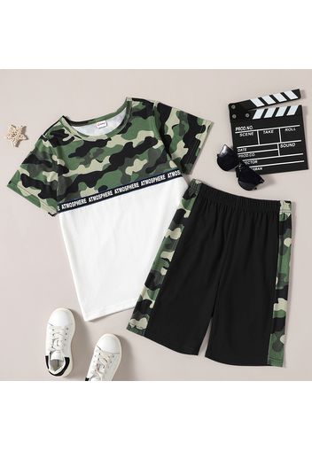 Stylish Kid Boy Camouflage Colorblock Letter Print Casual Suits