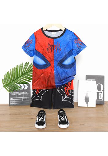 2pcs Kid Boy Spider Man Colorblock Short-sleeve Tee and Elasticized Shorts set