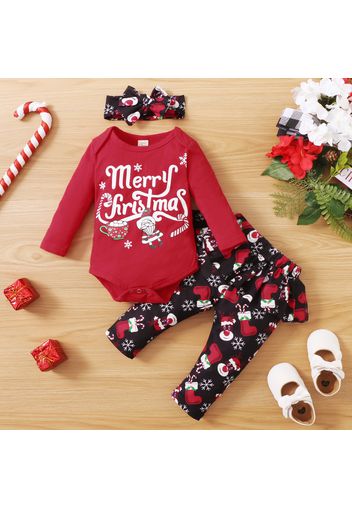 Christmas 3pcs Baby Letter Print Long-sleeve Romper and Skirted Trousers Set