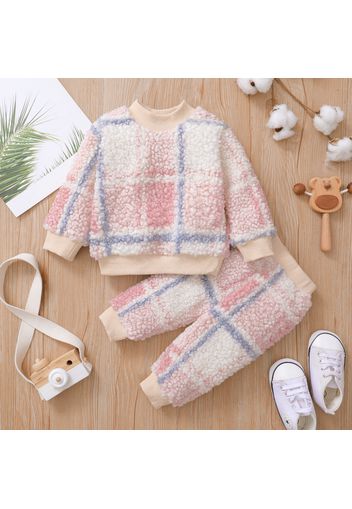 2-piece Baby Boy Plaid Fuzzy Sweatshirt and Pants Casual Set