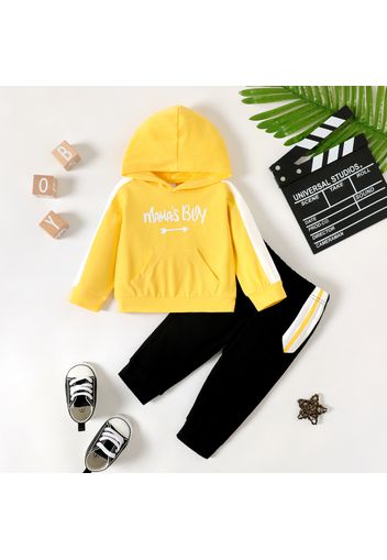 2pcs Baby Boy Letter Print Colorblock Long-sleeve Hoodie and Pants Set