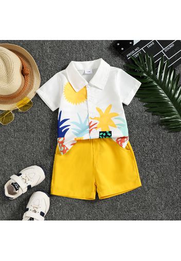 2pcs Baby Boy Tropical Print Short-sleeve Shirt and Solid Shorts Set