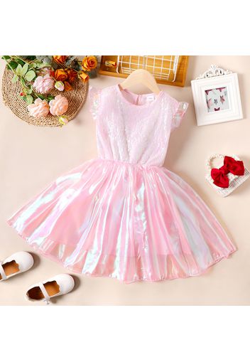 Kid Girl Sequined Metallic Flutter-sleeve Dress