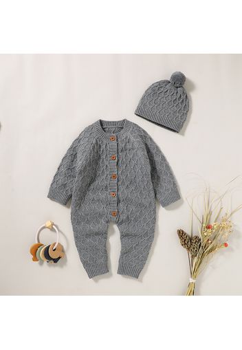 2pcs Solid Knitted Long-sleeve Baby Set