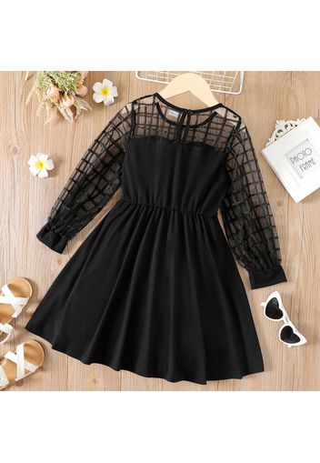 Kid Girl Mesh Design Long-sleeve Black Dress