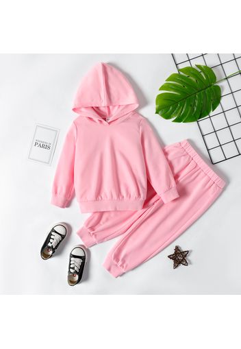 2-piece Toddler Girl Solid Color Hoodie Sweatshirt and Elasticized Pants Casual Set