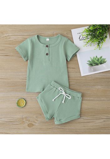 Ribbed 2pcs Solid Short-sleeve Baby Set