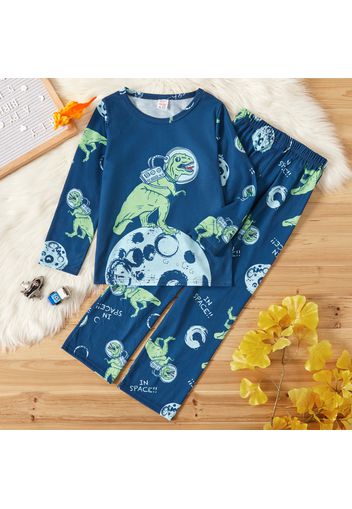 2-piece Kid Boy Astronaut Planet Print Long-sleeve Tee and Pants Pajamas Lounge Set