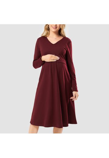 Nursing Casual Pure Color Minimalist Long-sleeve Dress