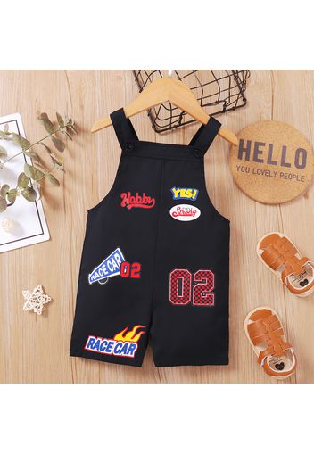 Baby Boy/Girl All Over Number and Letter Print Black Overalls Shorts