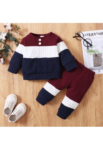 2pcs Baby Color Block Long-sleeve Sweatshirt and Trousers Set