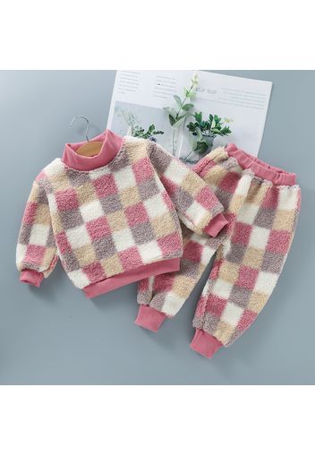 2-piece Toddler Boy Plaid Fuzzy Pullover and Elasticized Pants Set