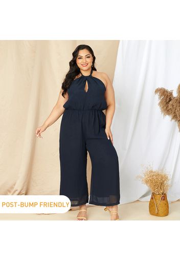 Women Plus Size Elegant Hollow out Backless Halter Jumpsuit