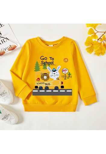 Toddler Graphic Animals and Schoolbus and Tree Print Long-sleeve Pullover