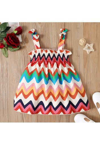 Baby Girl Multi-color Chevron Striped Sleeveless Spaghetti Strap Shirred Dress