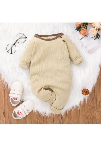 Baby Boy Solid Waffle Long-sleeve Button Jumpsuit